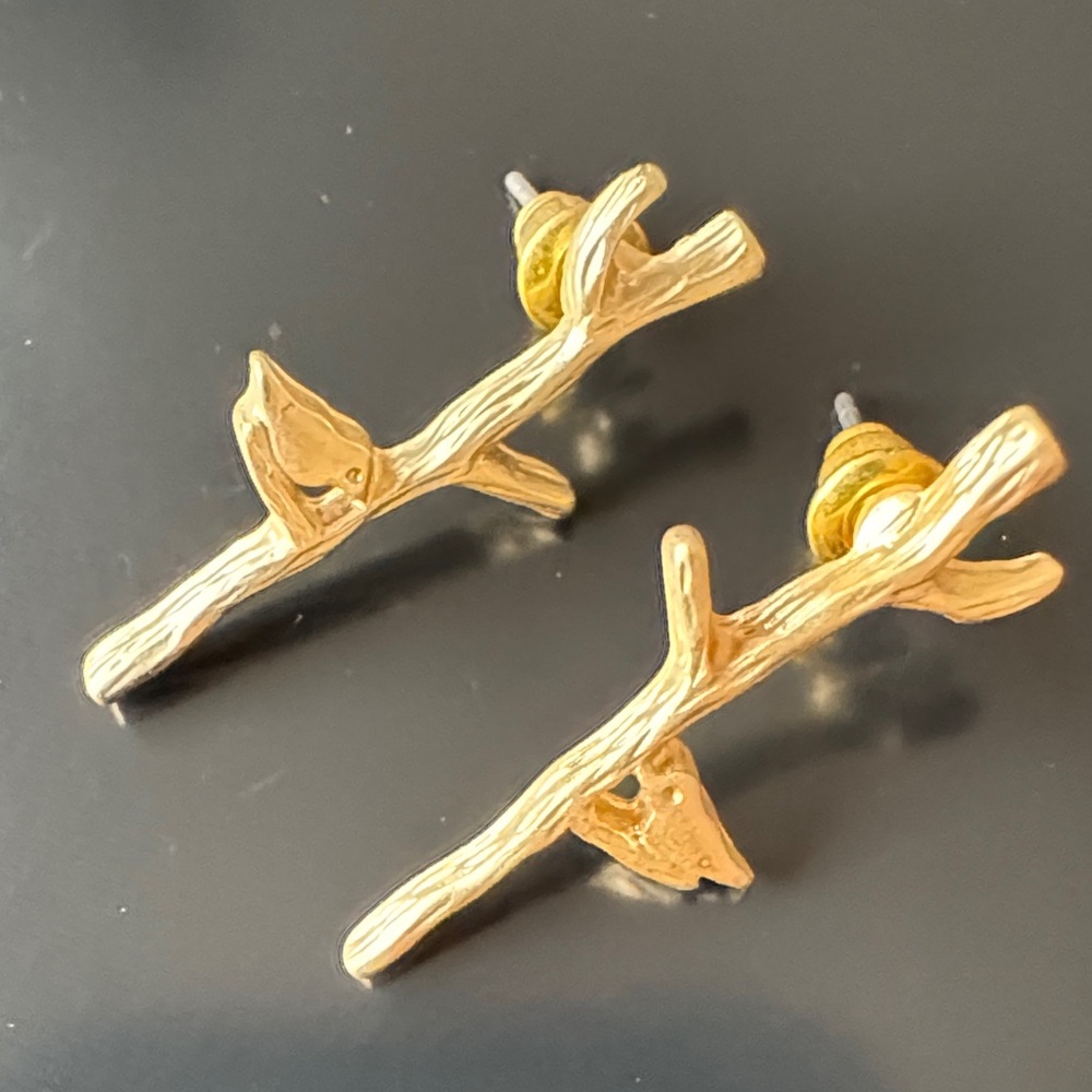Gold bird on Branch Earrings